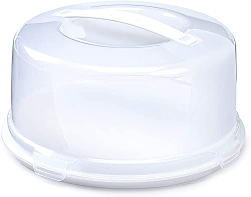 EPISENT Large Cake and Cupcake Carrier with 2 Lids, Round 11 Inch Dessert Storage Box, Lockable Plastic Container with Carry Handle for Transporting Home Baking