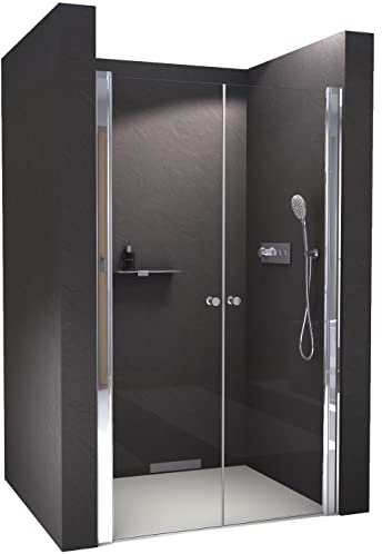 BERNSTEIN Mampara de ducha de nicho NT218 de 104x195 cm con puertas batientes dobles de cristal transparente con perfiles cromados mampara de ducha con nanorrevestimiento