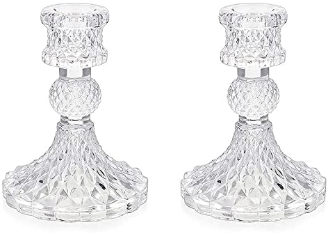 eKsdf Lot de 2 bougeoirs en verre pour fête, mariage, table à manger (style transparent 2)