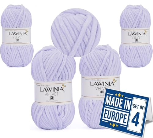 LAWINIA -Velvet Premium Soft Chenille Yarn Chunky, Velvet Yarn Crochet, Does NOT SHED, Plush Blanket Wool for Crochet, Thick Chunky Wool for Knitting, Pack of 4