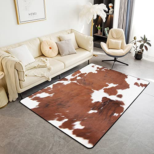 Tappeto Decorativo Shaggy Con Stampa di Mucca in Pelle Bovina - Soffice Tappeto in Pelliccia Sintetica per Soggiorno Casa Colonica Con Animali da Fattoria, 100