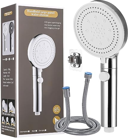 jutyum Soffione Doccia ad Alta Pressione Risparmio Idrico, Per Doccia 6 Funzioni Getto, Doccetta Risparmio Acqua Universale con 1.5m Tubo, Multi-Functional High Pressure Shower Head Argento