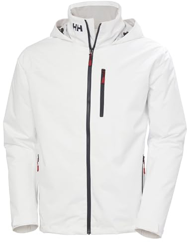 Helly-Hansen Crew Hooded Midlayer 2.0 Waterproof Jackets for Men with Insulated Windproof Sailing Fabric and Packable Hood, 001 White - M