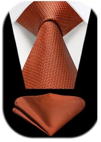 Enlision Burnt Orange Tie and Pocket Square Set Mens Plaid Ties Handkerchief Set Wedding Party Silk Necktie for Men