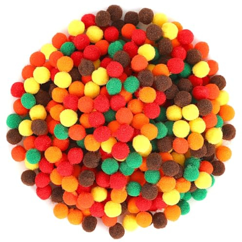 SEPGLITTER Lot de 1000 pompons d'automne (orange, marron) pour travaux manuels, décorations de fête d'automne/Thanksgiving (6 couleurs, 1 cm)