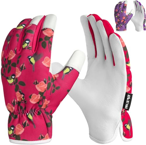 Islero Gants de jardinage pour homme et femme - Résistants aux épines, confortables et respirants - En cuir de protection avec forte adhérence - Gants de sécurité pour le travail de jardin (rouge