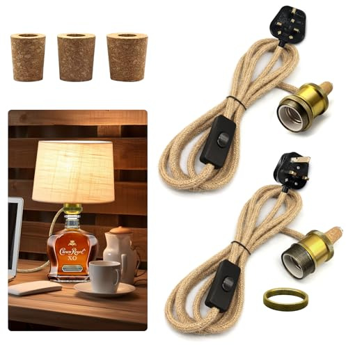 Bottle Lamp Adaptor Kit, 2Pcs Bottle Light Holder, Bronze Lamp Fittings for Table Lighting,E27 Ceramic Light Bulb Adapter,E26 DIY Kits Do it Yourself,Add Lampshade,3 Sizes of Stoppers for Various Jar