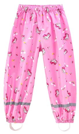 Dioshark Pantalon de Pluie pour Enfant Imperméable Pantalon de Boue Rose Licorne Coupe-Vent Réfléchissant Respirant Non Doublé Séchage Rapide Surpantalon Vélo Randonnée Extérieure pour Filles 3-4 Ans
