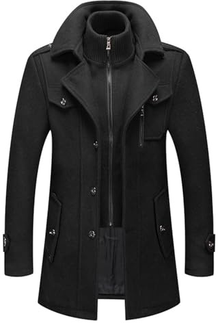 pdodo Abrigo Hombre, Lana, Invierno, Corte Regular, Negocios y Ocio, Chaqueta Cálida con Solapas, Informal, Negro, L