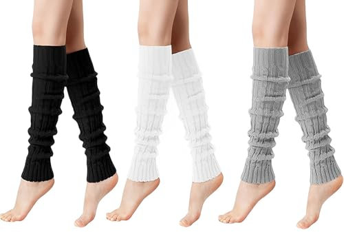 MOAZIFI 3 Paare Stulpen Damen, Leg Warmers, Stulpen Für Damen, Beinwärmer, Legwarmers, Für Winterwärmer, Warme Beinstulpen Strick, Geschenke Für Frauen