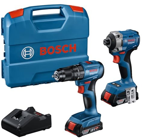 Bosch Professional 18V System Akku-Drehschlagschrauber GDR 18V-215 + Bohrschrauber GSB 185-LI (inkl. 2x Akku GBA 18V 2.0Ah, Ladegerät GAL 18V-20, Koffer)
