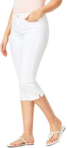 Capri-Jeans für Damen, 3/4-Länge, zum Hineinschlüpfen, dehnbar, kurze Jeggings für Damen, hohe Taille, Denim-Leggings, Sommerhose, 3/4-Hose, gerade, elastische Taille, Chinohose mit Tasche, weiß, XS