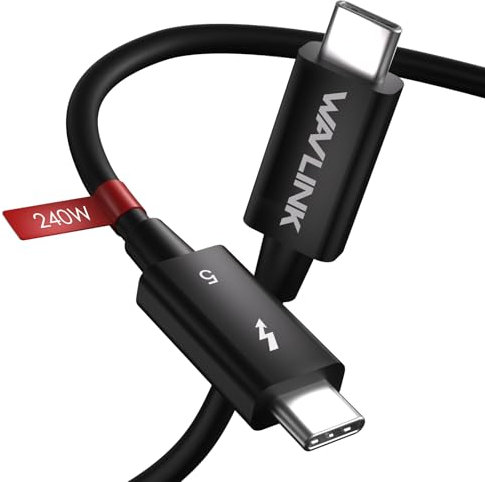 WAVLINK Câble Thunderbolt 5, transfert de données rapide 120 Gbps et câble USB-C Power Delivery 240 W, support d'écran 8K/16K, compatible avec les rétroviseurs TB4/3/USB4/3, idéal pour les jeux, les