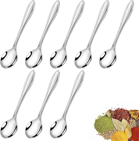 Colorich Lot de 7 petites cuillères en acier inoxydable, 9,5 x 2,3 cm, cuillères à expresso, petites cuillères à épices, mini cuillères pour sel, sucre, miel, épices