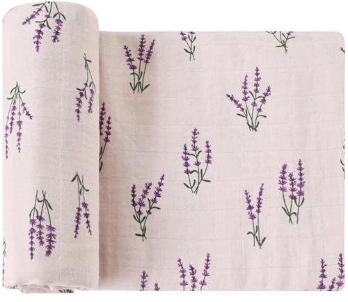 LifeTree Baby Musselin Swaddle Decke Tücher - 1 Stück 120x120cm Bio Baumwolle Baby Pucktücher für Junge und Mädchen, Lavendel