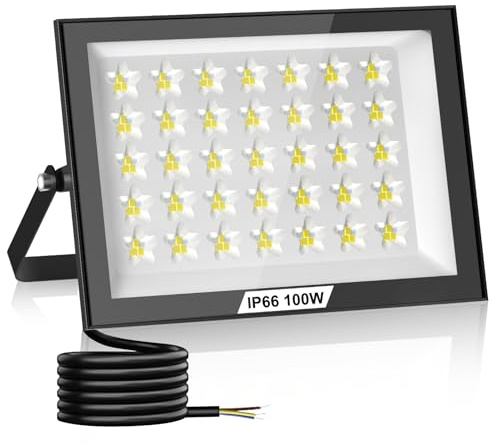 Hondony 100W Led Floodlight Outdoor, 6500K LED Outdoor Security Lights, Waterproof IP66, Cold White Wall Light for Yard Garden Garage Patio Warehouse