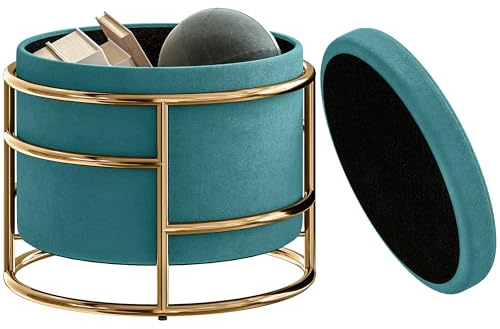 HOMCOM Pouf Contenitore Rotondo in Velluto, Poggiapiedi con Vano da 24L e Coperchio Rimovibile, per Camera da Letto e Salotto, Ø42x39 cm, Verde