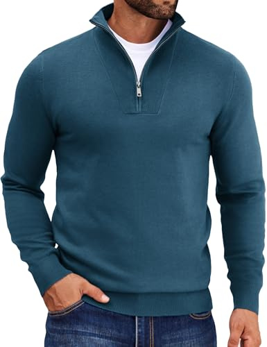 COOFANDY Sweatshirt för män med fjärdedel dragkedja, långärmad polotröja, vinter, 1/4 dragkedja, troyer tröja, Mörkblå, L