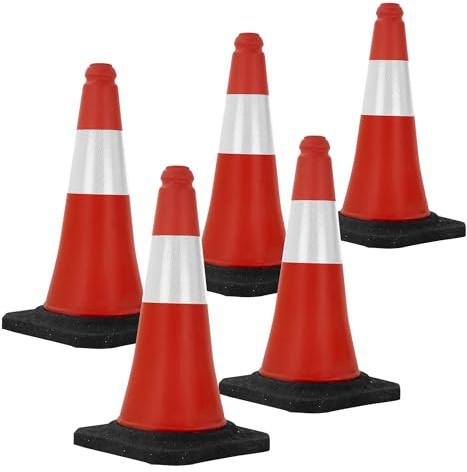 ECD Germany 5 trafikkoner 51 cm, röd och vit, trafikkon med tung bas, trafikkon med vita reflexränder, varningskon varningskon varningskon trafikkon markeringskon