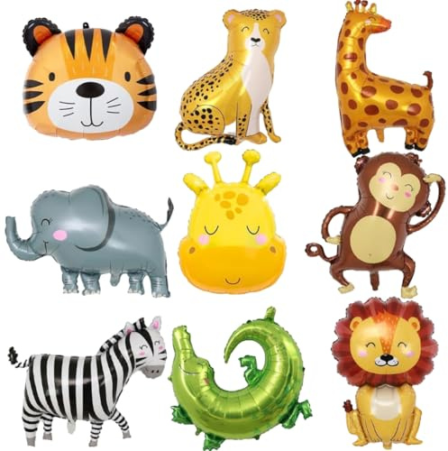 LGWJHCY Pack de 9 globos de papel de safari de Jungle, globos de foil animal, globos de foil Animals, Jungle Safari Animal Balloons, para niños y niñas, decoración de fiesta de cumpleaños