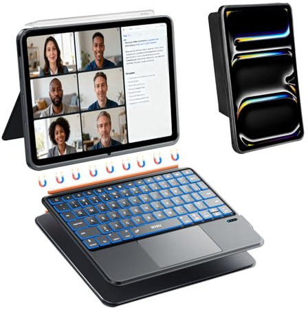 WIWU Funda Teclado iPad Pro 11 M4/M5 2024/2025,iPad Keyboard 3 en 1 Magnética Desmontable Teclado Bluetooth 7 Colores Retroiluminados Trackpad Soporte Ajustable (Negro,iPad Pro 11(M4/M5 2024/2025)