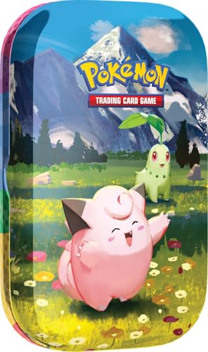 Pokémon TCG: Mega Evolution—Ascended Heroes Mini Tin: Clefairy & Chikorita (1 Hoja de calcomanías, una Tarjeta de Arte Pokémon y 2 Paquetes de Refuerzo)