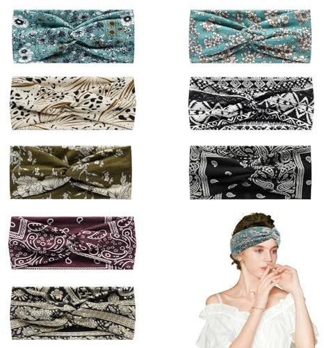 Hair Bands for Women, COGVOHY Wide Headbandss, Soft Stretchy Fabric Headbands, Boho Fashion Knotted Head Bands for Running, Yoga, Gym, Makeup – Non-Slip Hair Accessories Set