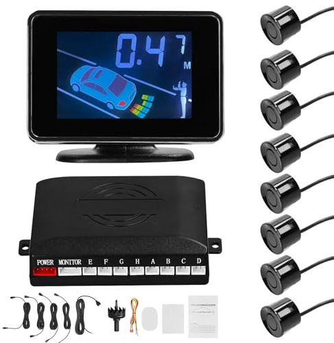 Jeffergarden di Sensori di Parcheggio per Auto Display LCD 8 Sensori, Rilevamento della Distanza Ultra Accurato con modalità di Allarme Multiple, di Retromarcia per Un Facile Montaggio a (Black)