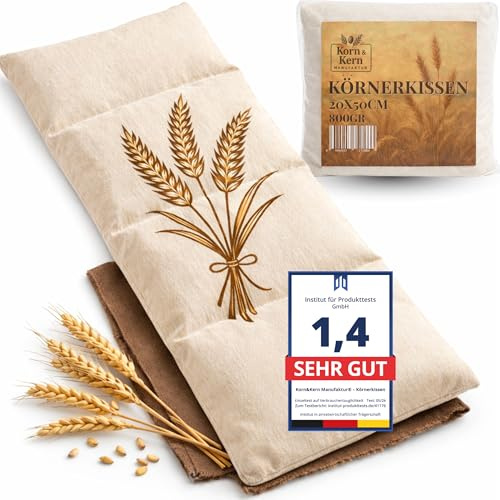 Körnerkissen Gross 20x50 cm – Mikrowellen Wärmekissen mit natürlichen Körnern – Wärme- & Kältetherapie – abnehmbarer waschbarer Bezug – Wärmekissen gegen Koliken, Nacken- & Schulterverspannungen
