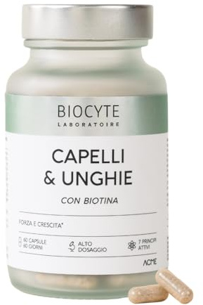 Biocyte Capelli e Unghie - Integratore ad Alto Dosaggio di Biotina - Vitamina B8 con Zinco e Selenio - Crescita Capelli - Rinforzante Unghie - 60 Capsule - 2 Mesi