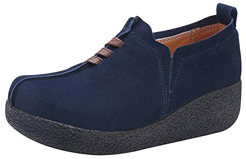 rismart Women's Wedge Platform Slip-on Comfort Trainers Shoes SN25001(Navy,5 UK)