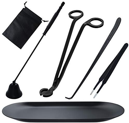 laffeya Candle Care Kit: Snuffer, Trimmer, Dipper, Tweezers, Tray & Bag | Candle accessories set 6 in 1 - candle snuffer, wick cutting, candle dipper, tweezers, storage bag and plate tray