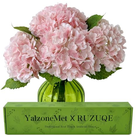 YalzoneMet Artificiell Hortensia Blommor Rosa 3 st Naturlig Naturtrogen Latex Touch Falsk Blomma 53 cm Lång Stav Hortensia för hemmafest Utomhus Bröllopspresenter Jul Dekor Bord Mittstycke