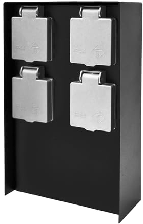 Garten Steckdose Steckdosensäule aus Edelstahl mehrfach, max. 3680 Watt, IP44 wetterfest, Outdoor Außenbereich, H 23cm eckig SCHWARZ (1pcs, 4-Fach)