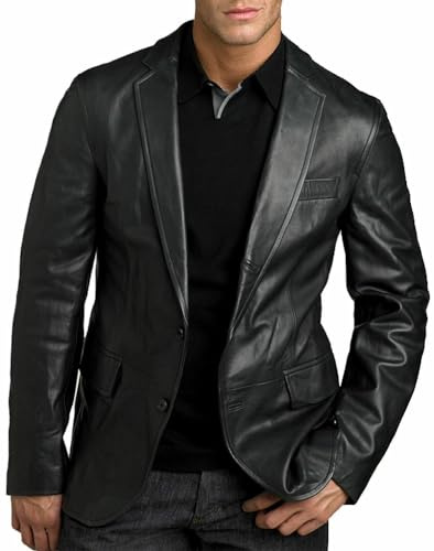 MERCH ATTIRE Läderblazer för män lammskinn kontor bussiness sportrock två knappar