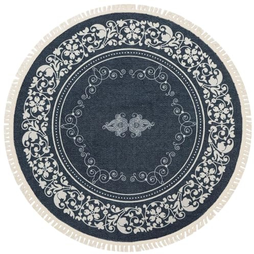 Terafeels Teppiche, Wohnzimmer, rund, Baumwolle, gewebt, mit Quasten, Boho-Teppich, waschbar, Mandala-Druck, für den Innenbereich, Bodenmatte für Schlafzimmer, Wohnzimmer, Küche, Eingangsbereich, 90