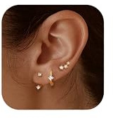 JeweBella 3Pares Pendientes Mujer Plata de Ley 925 Chapada en Oro de 14K Pendientes Pequeños Circonita Pendientes Aro Juego para Múltiples Piercings