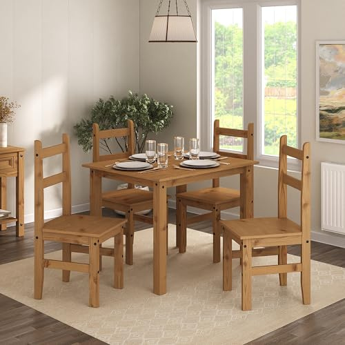 Mews Corona Dining Table Set 4 Seater Solid Mexican Pine Wood Table With 4 Chairs
