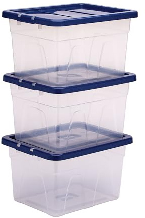 Bankers Box Cajas de almacenamiento de plástico de 22 litros, pack de 3, tapas sin BPA 100% recicladas, apilables y encajables, 24,5x32x40 cm, ideal para la organización del hogar y la oficina