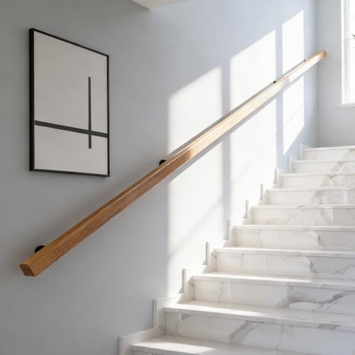 Main Courante Escalier En Bois, Rampes Murales Pour Personnes Âgées, Rampe De Sécurité Pour Couloir, Balustrade En Bois Pour Escalier, Rampe De Terrasse Pour Loft, Kit De Barre D'appui (C, 300cm)