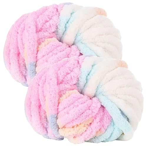 bechoanigel 2 Pezzi Gomitoli Lana Grossa 500g, Filato Gigante Gomitoli Lana Grossa per Coperte a Mano, Gomitolo Ciniglia XXL per Lavorare a Maglia Sciarpe, Cappelli e Cuscini - Marshmallow
