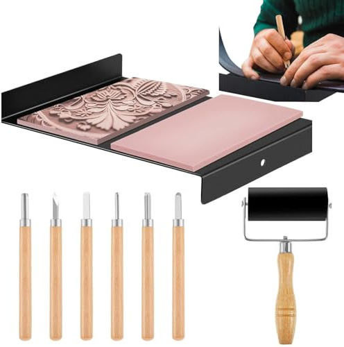 Strumenti per intaglio del linoleum, kit per stampa su xilografia - Kit taglierina per legno Strumenti per linoleografia con rullo inchiostratore | Kit di strumenti per la stampa a blocchi Forniture a