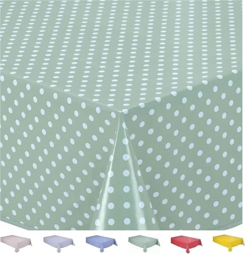 Home Direct Wipe Clean Table Cloth Oilcloth PVC Tablecloth Table Cover Protector Small Polka Dot 100cm x 140cm 39x55 Sage Green