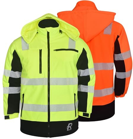 RODOPI Softshell Warnschutzjacke Canada - Wasserdicht & Atmungsaktiv - Für Herren & Damen, Gr. S-XXXL - EN ISO 20471:2013, Reflektierende 3M Scotchlite Streifen - Arbeitsjacke in Neon Gelb & Orange