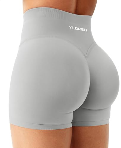 YEOREO Pantaloncini sportivi da donna 4,5 Invisible Scrunch Butt Gym Shorts Vita Alta Booty Yoga Leggings corti, grigio chiaro, S