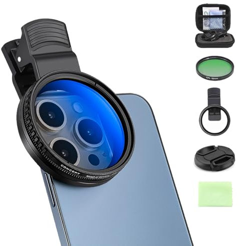 52mm Clip-0n CPL Phone Camera Lens Filter Kit, 52mm CPL Filter for Phone with Clip, Circular Polarizer Polarizing Compatible for iPhone 16 15 14 13 12 11, Motorola, Other Smart (1Pcs)