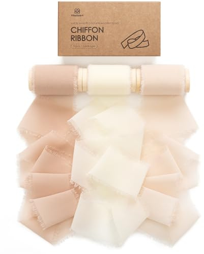 Vitalizart Cinta de Gasa Desnudo & Crema 5 cm x 13,7 m, Cinta de Regalo Ancha Hecha a Mano con Flecos Deshilachados para Invitaciones de Boda, Ramos de Novia, Envolver Regalos, Decoración Festiva