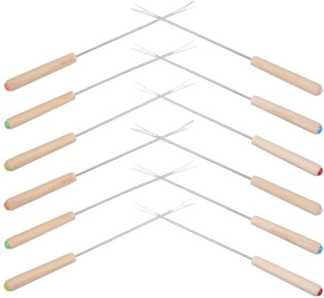 MOTHNUR 12piezas Tenedores Fondue Acero Inoxidable Mango Roble Códigos Brochetas Tenedores Queso