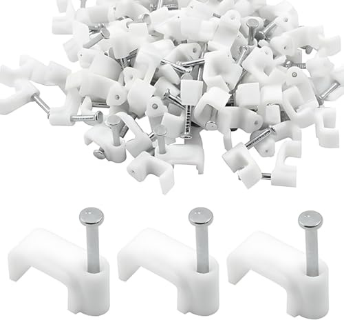 KYLOS Fascette Per Cavi 16 Mm, 100 Pezzi, Fermacavi, Fermacavo Con Chiodo, Graffette Clip Per Cavi, Fermacavi Muro Chiodini