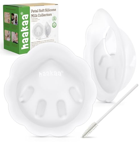 haakaa Petal Soft Silicone Milk Collector丨Discreet Leak-Protection Breast Milk Saver, Reusable Breast Shells Milk Collection Cup for Breastfeeding with Cleaning Brush- 2PCS